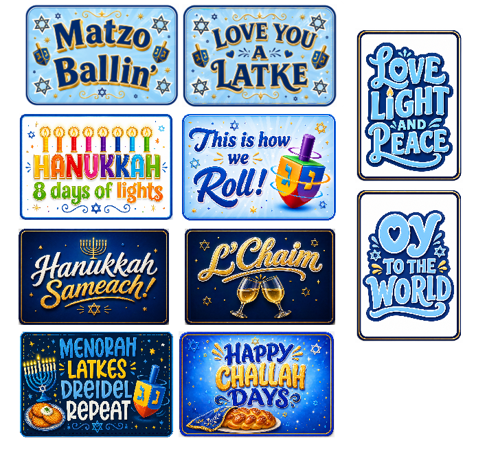 Hanukkah - Photo Booth Sign Props . Set of5 - Double Sided
