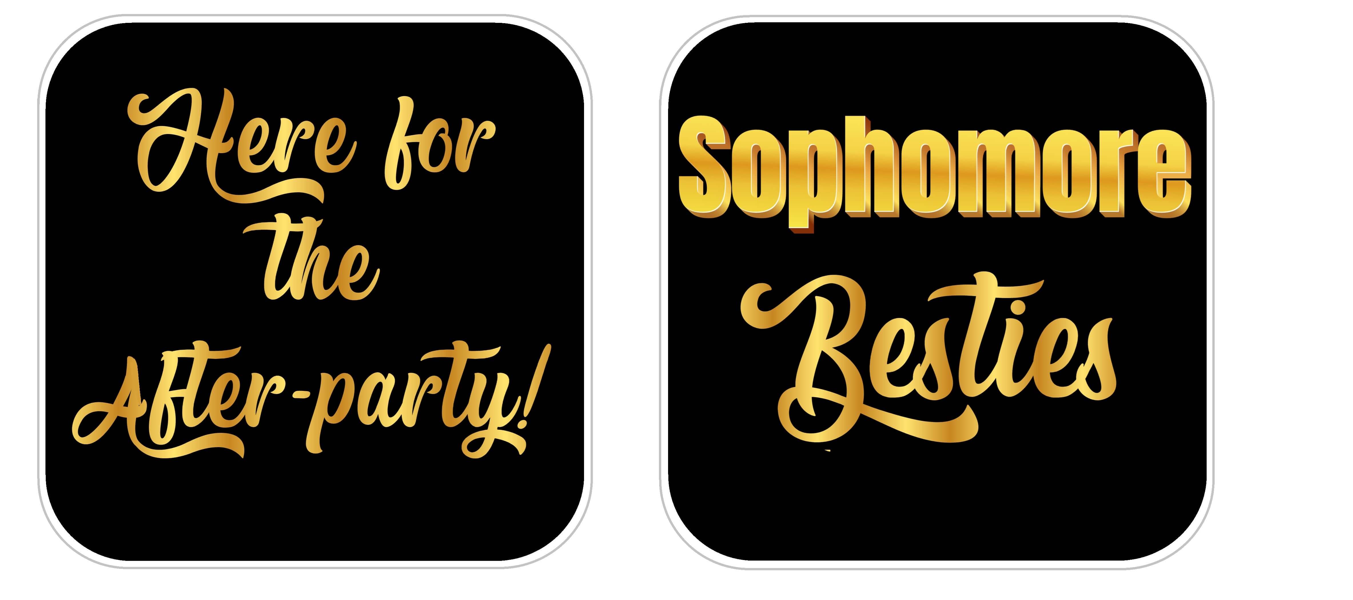 Homecoming Black and Gold Prop Set - Elegant photo booth props for the after-party, featuring Sophomore Besties signs.