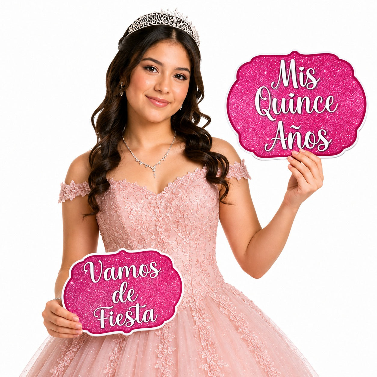 Spanish-language Sweet 15 quinceañera photo booth props for quince años birthday celebrations