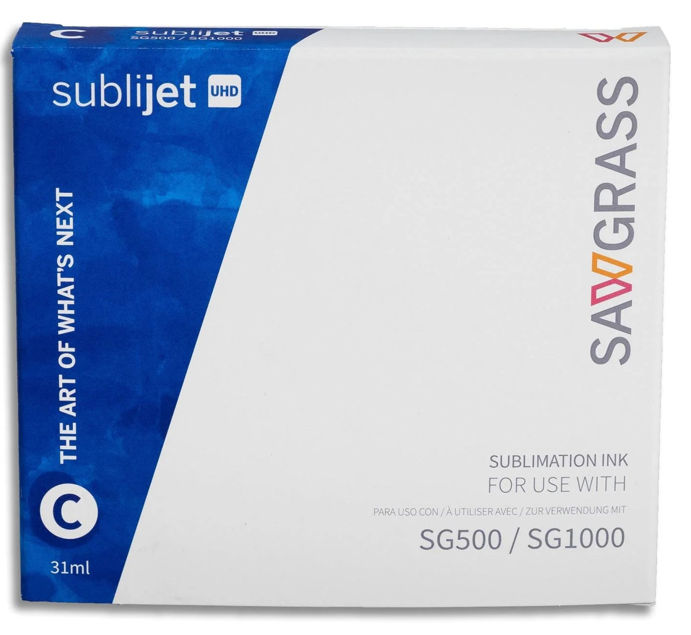 Sawgrass SubliJet UHD Cyan Ink Cartridge for SG500/SG1000, 31ml dye sublimation ink box.