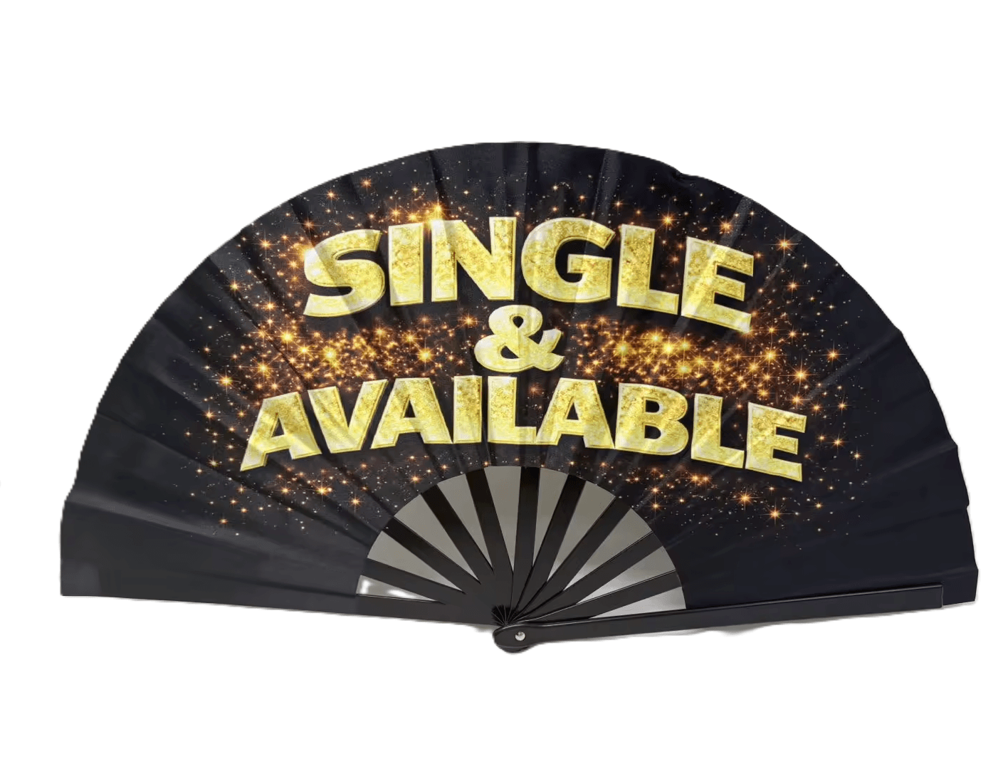 "SINGLE & AVAILABLE" Folding Fan for Photo Booth Party, colorful and fun photo booth prop measuring 13 inches tall.