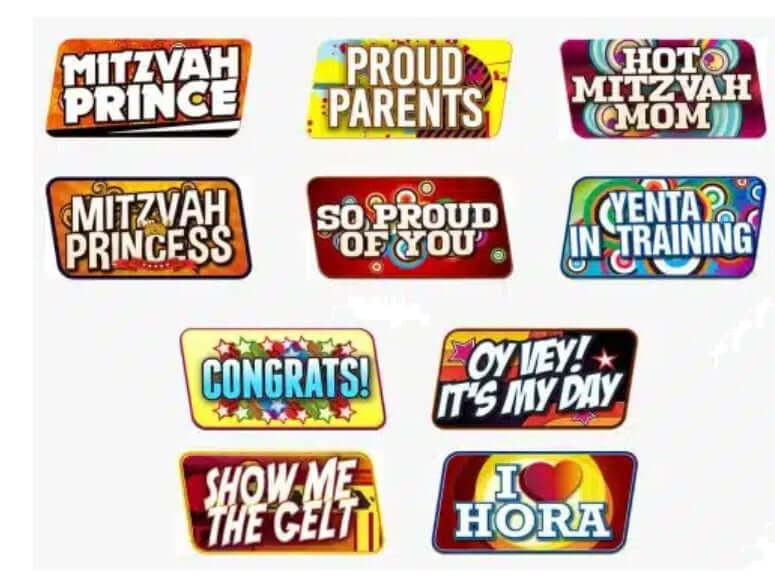 Mitzvah #1 Photo Booth Prop Set - 5 double sided props with fun sayings, ideal for celebrations, made in the USA.