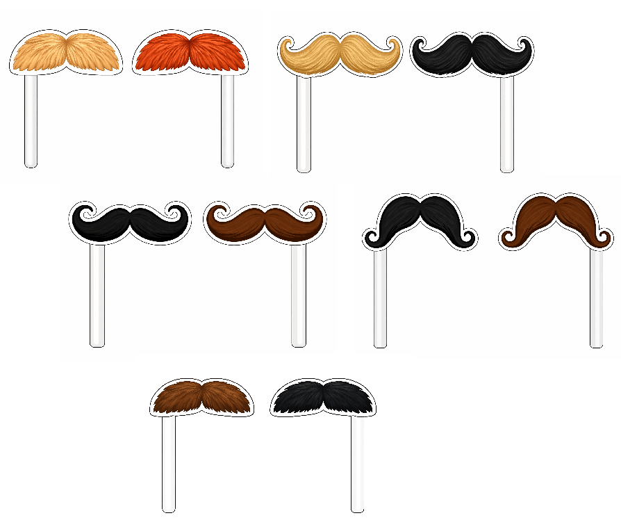 Ultimate Mustache Set Photo Booth Props featuring colorful PVC props in various mustache styles.