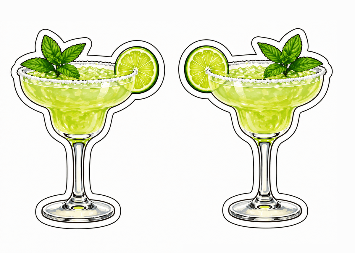 Ultimate Drinks Set Photo Booth Props featuring vibrant margarita glasses with mint and lime.