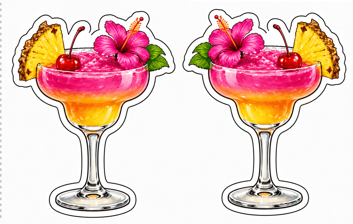 Ultimate Drinks Set Photo Booth Props featuring tropical drinks with vibrant colors and garnishes.