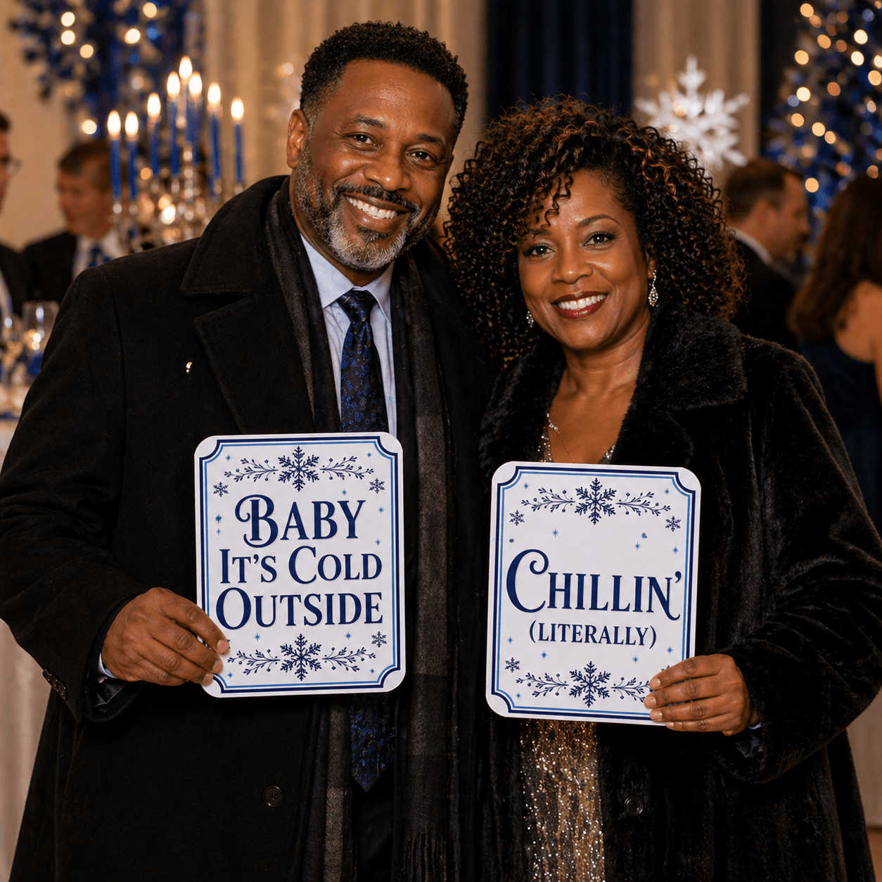Holiday Corporate - Photo Booth Sign Props. Set of5 - Double Sided with people holding fun winter signs.