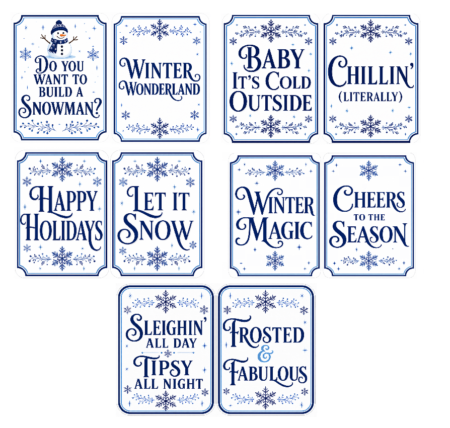Holiday Corporate - Photo Booth Sign Props. Set of5 - Double Sided featuring festive designs for photo booths.