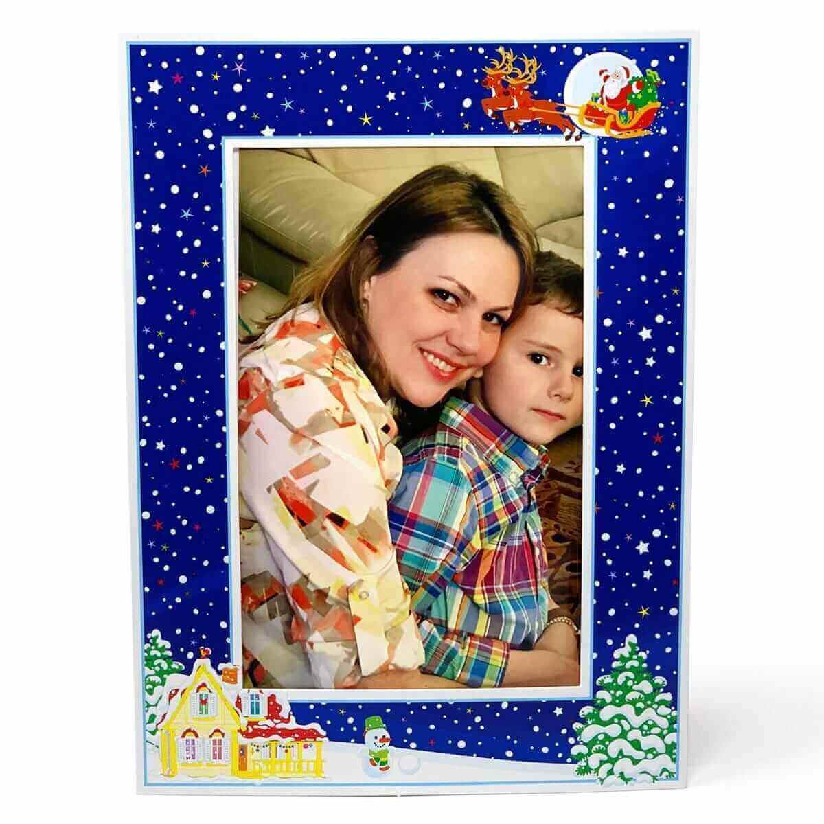 Colorful Santa Claus photo frame displaying a woman and child, perfect for holiday memories in 4x6 size.