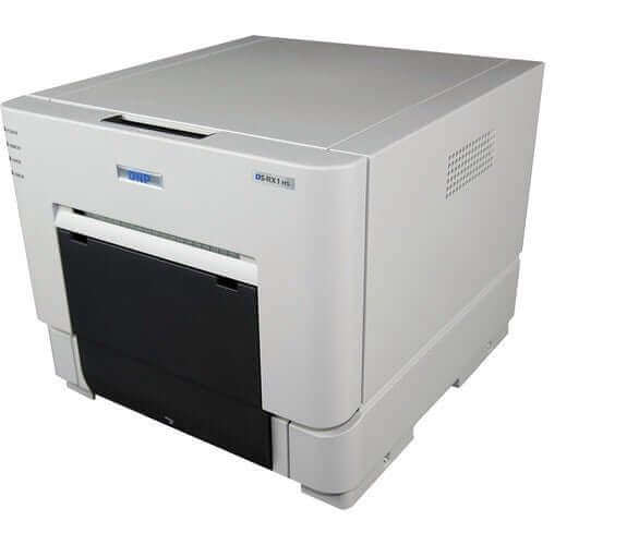 DNP DS-RX1HS photo printer side view, featuring sleek design for fast, professional-quality prints.