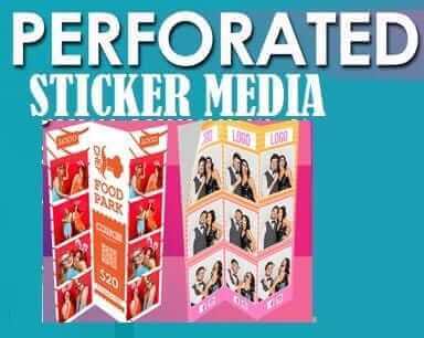 DNP perforated sticker media showcasing colorful photo strips in a display, ideal for fun custom stickers.