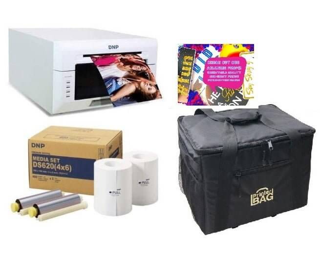 DNP DS620A Printer bundle with 4x6 media, photo props, and carrying case for professional-quality prints.