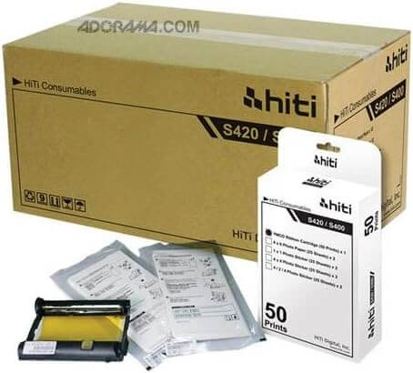 Hiti S420 print kit case with photopaper and ribbon for 600 prints, compatible with HiTi S420 Photo Printer.