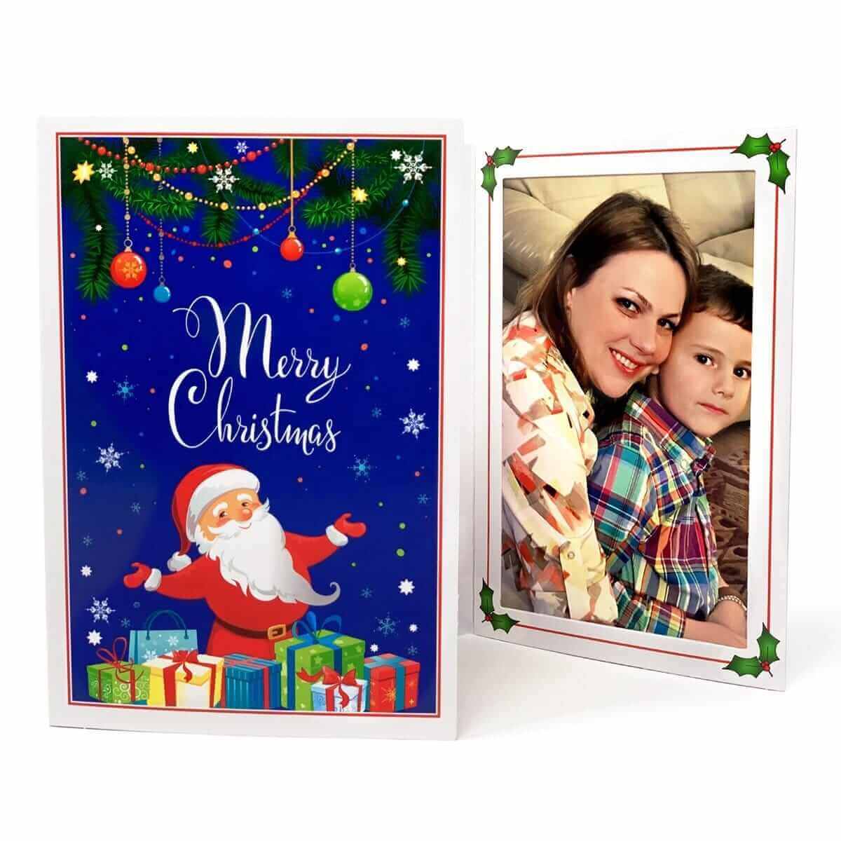 Santa Claus themed photo folder with Merry Christmas design, displaying a family portrait, perfect for 4x6" photos.