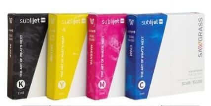 Sawgrass SubliJet UHD Sublimation Ink Set with CMYK cartridges for vibrant prints.