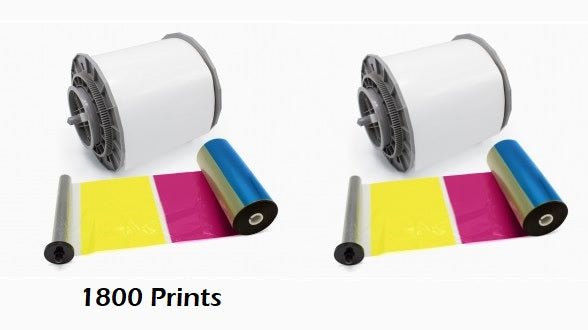 Sinfonia S3 4x6" media kit showing ribbon and paper rolls for 1800 high-quality prints.