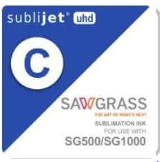 Sawgrass SubliJet UHD Cyan Ink Cartridge for SG500/SG1000, 31ml for high-quality sublimation printing.