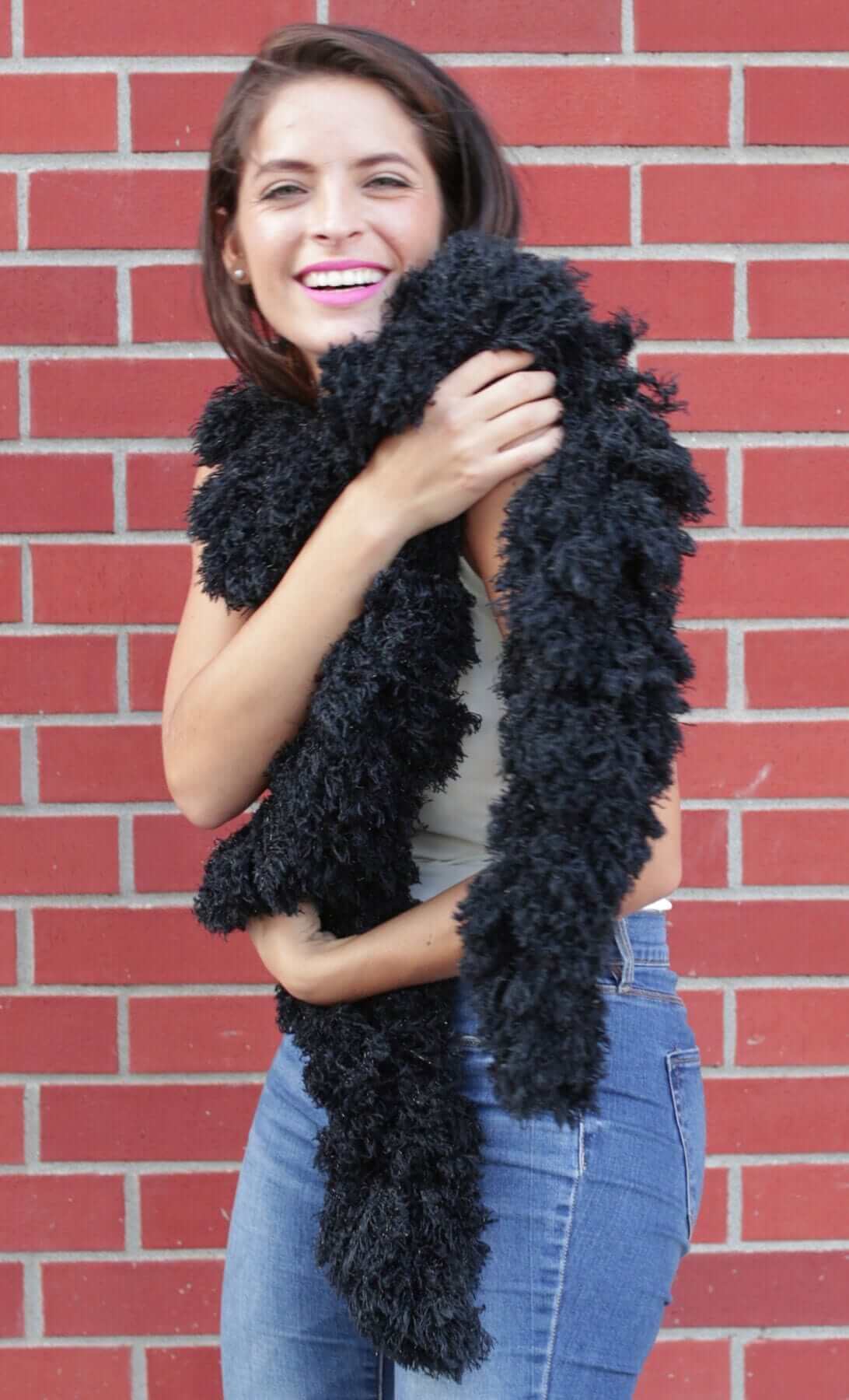 Super Sized black featherless boa wrap, 72 inches long, made of microfiber, washable, perfect for vibrant photo opportunities.