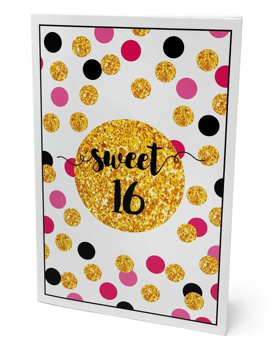 Sweet Sixteen 4x6 photo folder with polka dots, perfect for parties and photo booth events, pack of 100.