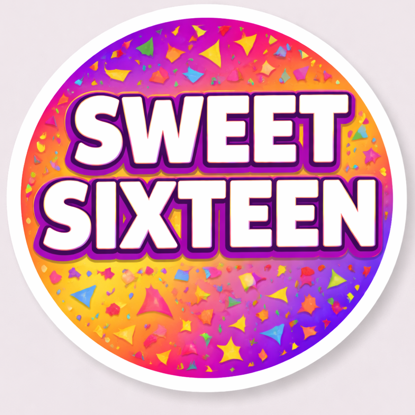 Sweet Sixteen -5 Pieces colorful design with stars and confetti for photo booth props.