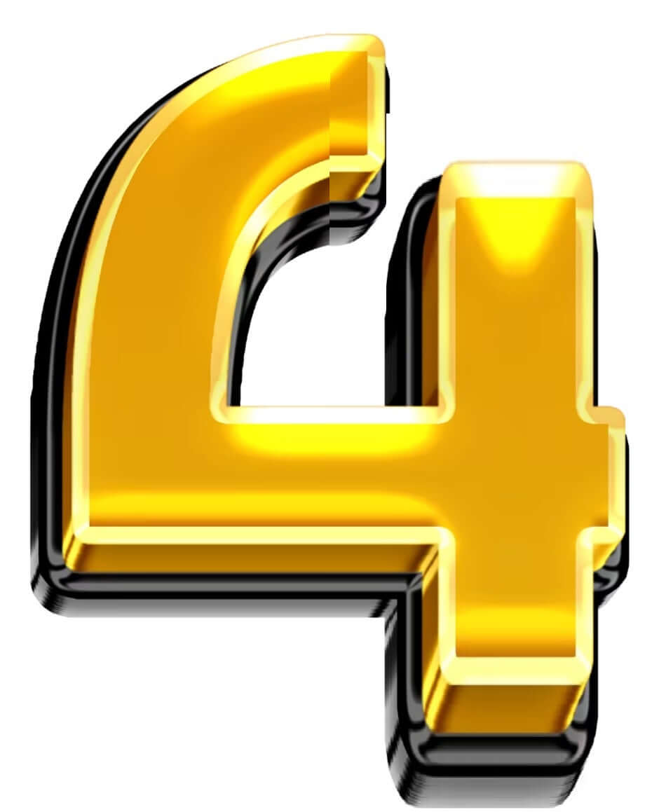 Bright gold Number 4 photo booth props, 6mm thick and 15 inches long, perfect for amazing photo quality.