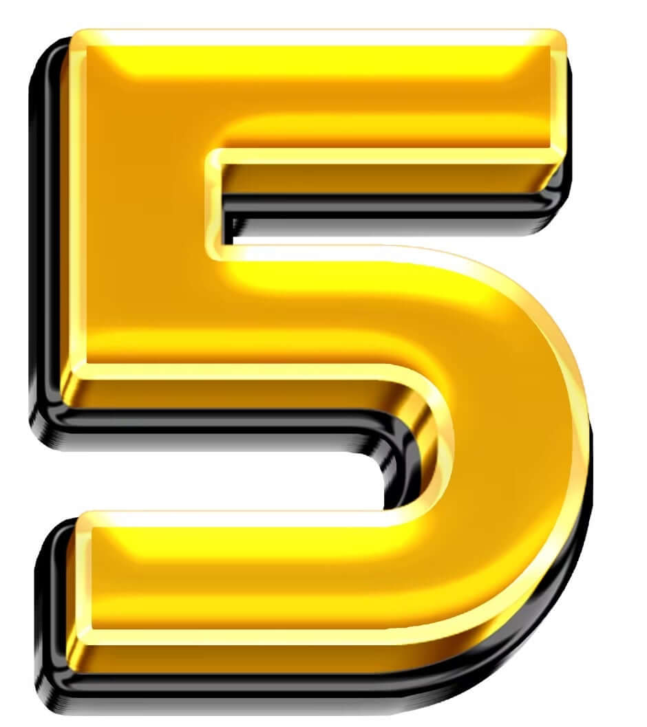 Number 5 in bright gold, a fun and big photo booth prop, perfect for amazing photos and events.