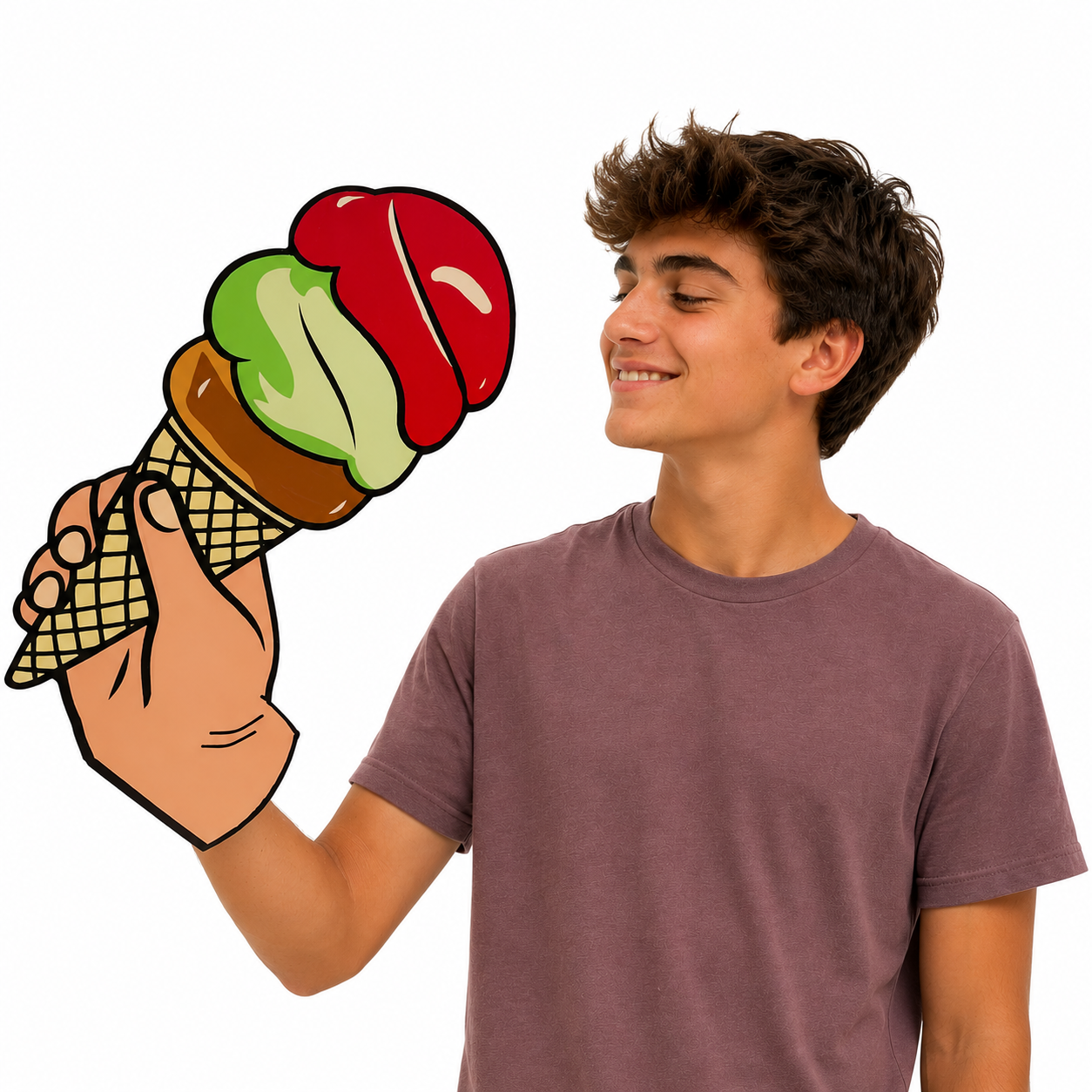 14" hand holding Ice cream cone - PVC Party Prop with PopSocket