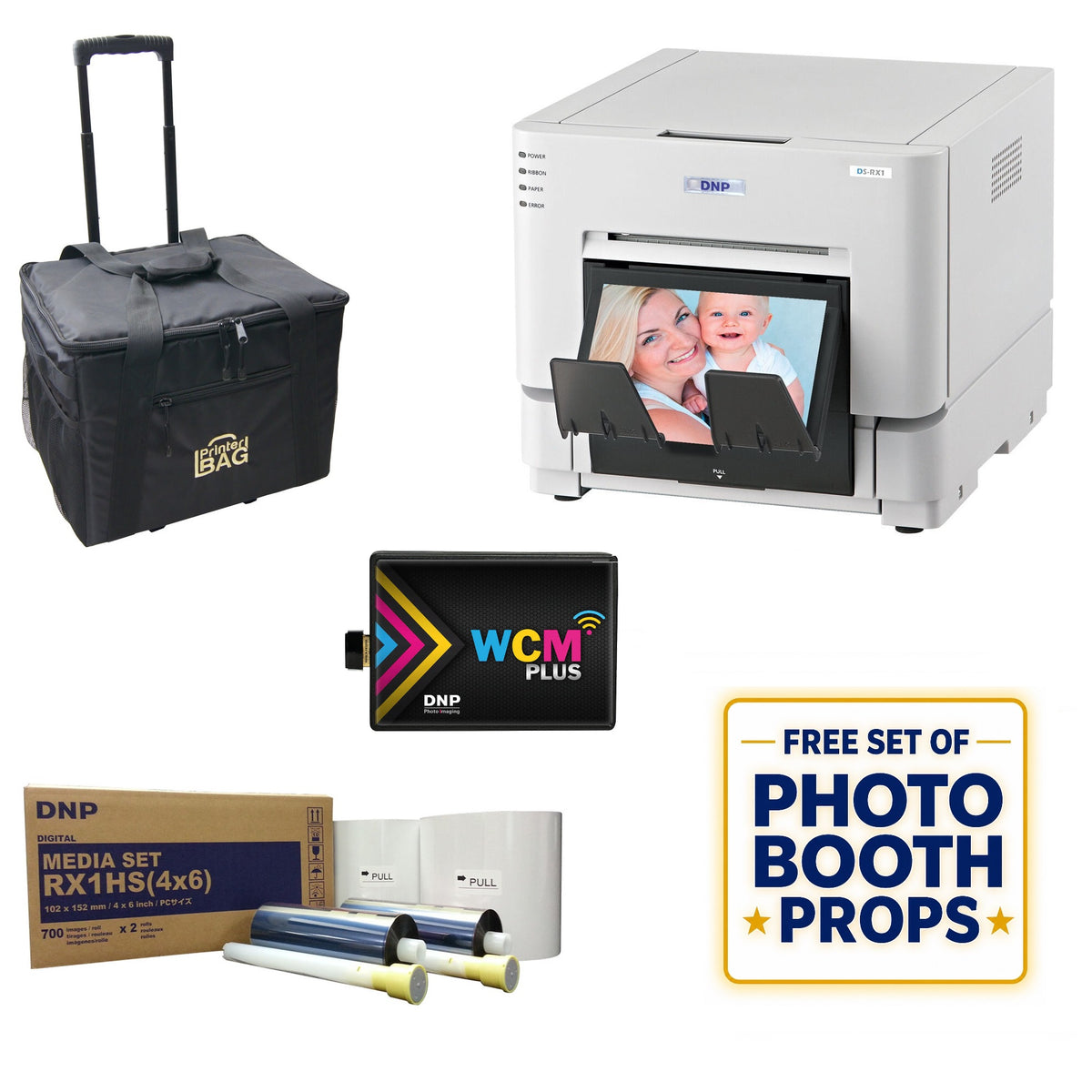 DNP DS-RX1HS Bundle – Printer + WCM Plus + 4×6 Media + Props + Case