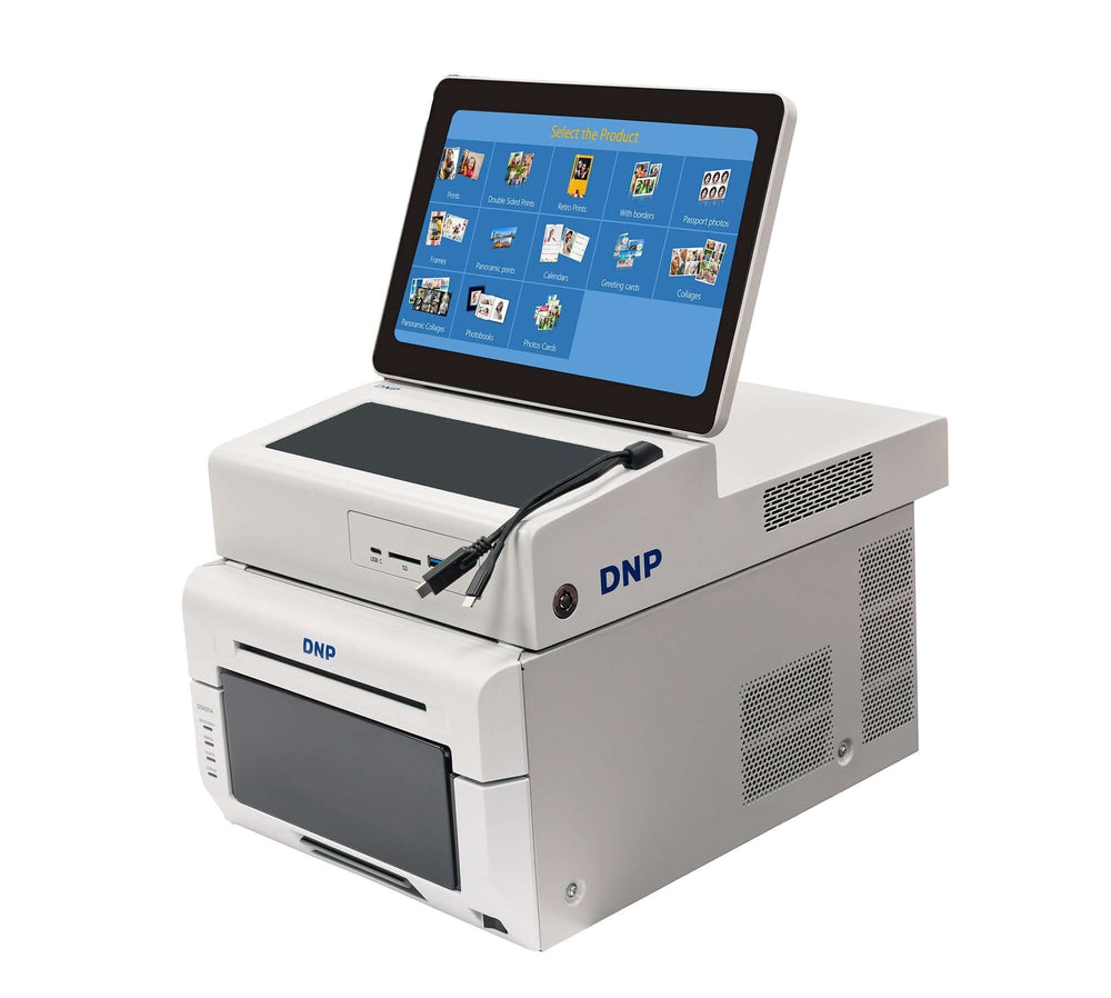 DNP SnapLab SL620AII left angle showing DT-T6mini II touchscreen mounted above DS620A printer
