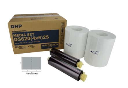 DNP ds620a 2s Center Perforated 4x6 paper Media for use with DS620 Printer