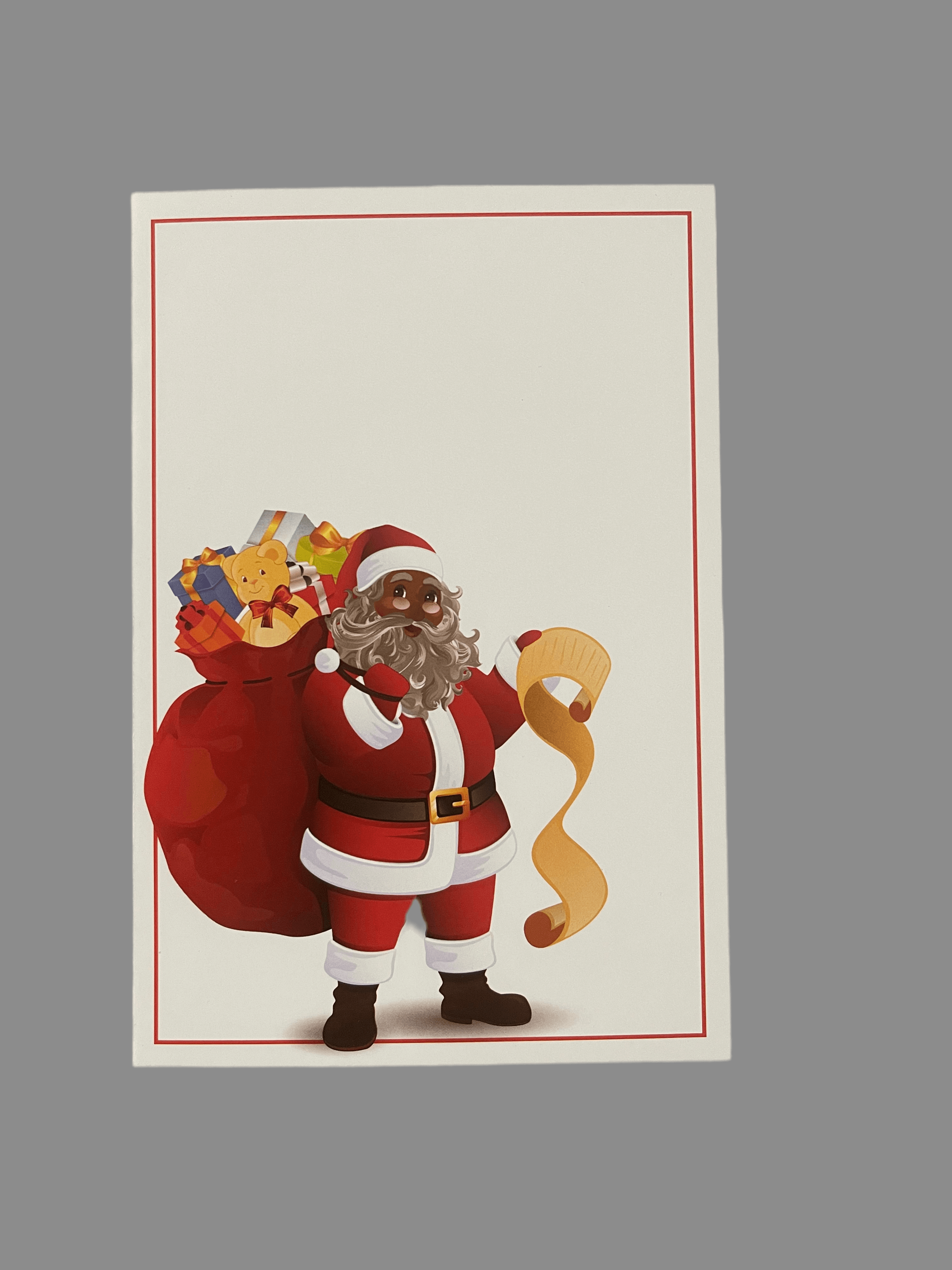 African American Santa Claus with List" 4x6 folders- pack of 100.