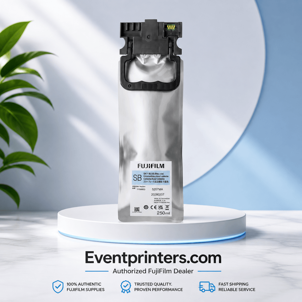 Fujifilm DX400W Sky Blue Ink 250ml infographic — specifications and features — SKU 16821030
