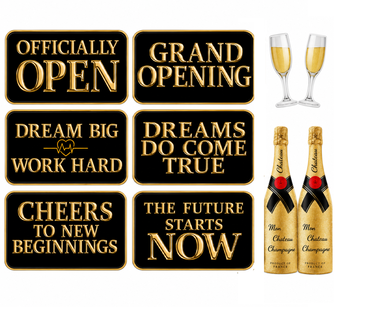 Grand Opening Oversized Set -5 Pieces featuring photo booth props and champagne for celebratory events.