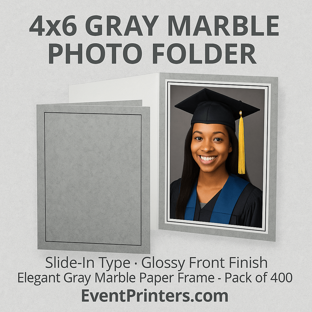 This gray marble 4x6 photo folder is great for events, gaduation, school and photo booth. Pack of 400.