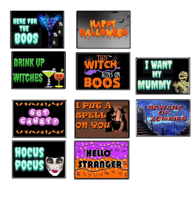 Halloween - BIG 5 piece set- Photo Booth Sign Props .- Double Sided