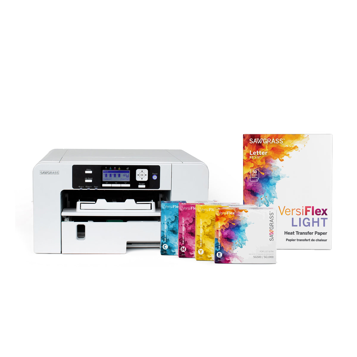 Sawgrass SG500 VersiFlex printer bundle with 31ml inks and VersiFlex Light transfer paper