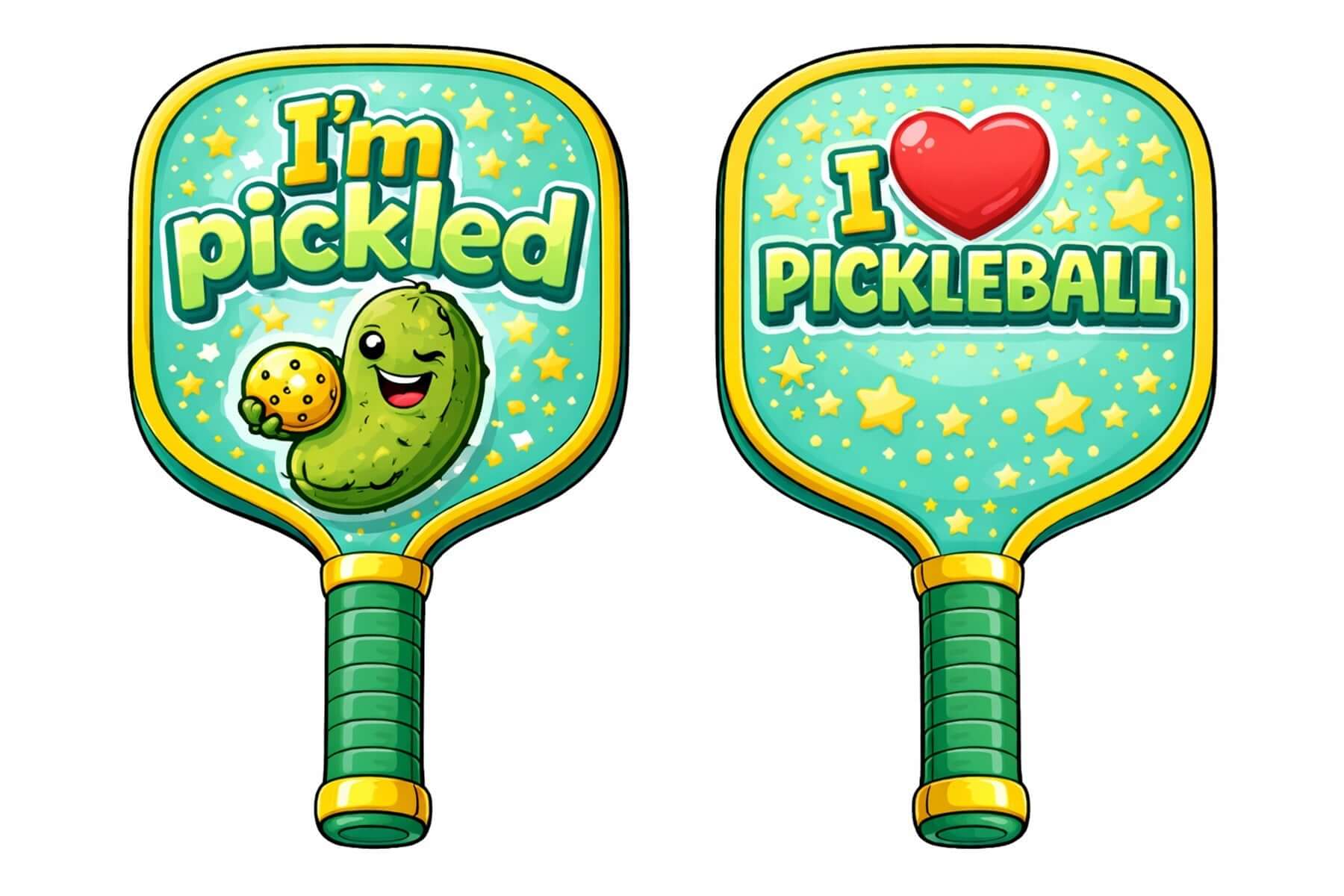 Pickleball Time! Oversized photo booth props featuring fun pickle-themed designs.