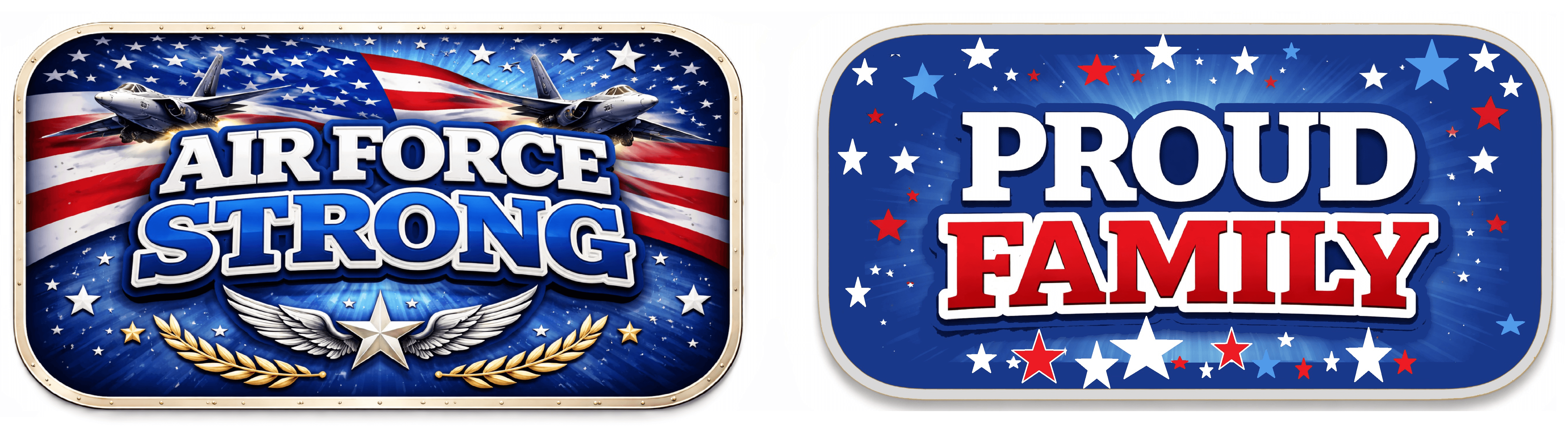 Air Force Strong and Proud Family graphics with patriotic stars and stripes theme