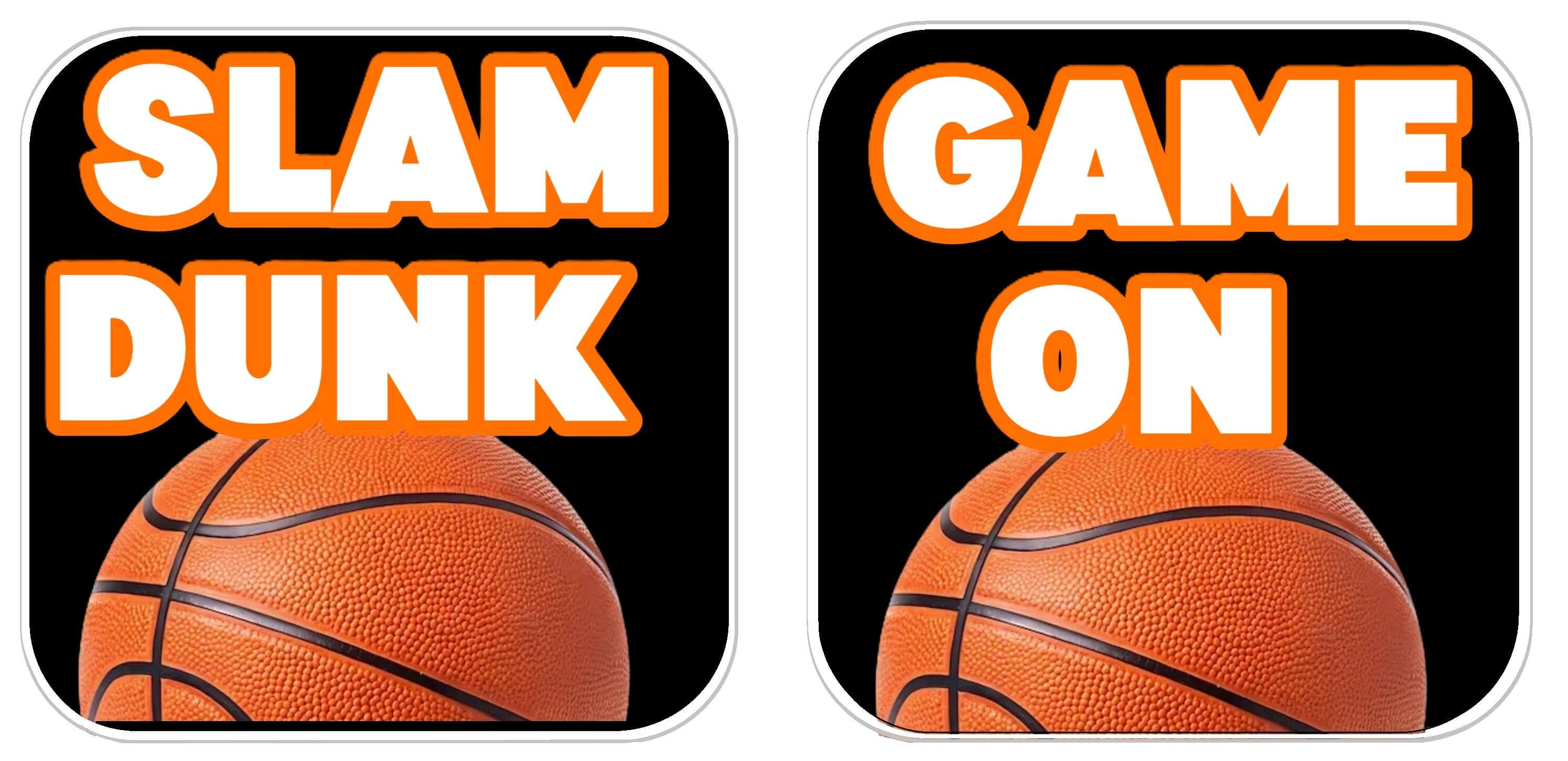 Basketball Prop Set featuring fun photo booth props with 'SLAM DUNK' and 'GAME ON' text and basketball graphics.