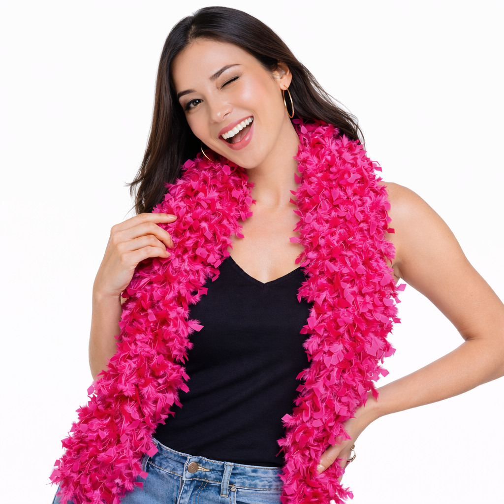 Pink featherless boa for photo booths, Sweet 16 parties and quinceañeras