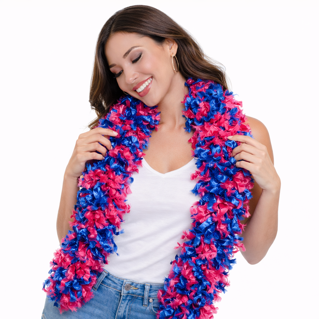 Pink and blue featherless boa for photo booths, birthdays and Sweet 16 parties