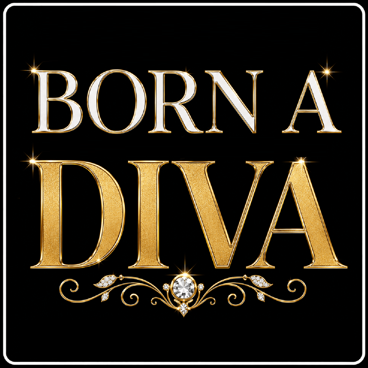 Glam Photo Booth Props – Black & Gold Double-Sided Party Prop Set with 'Born a Diva' design in gold lettering.