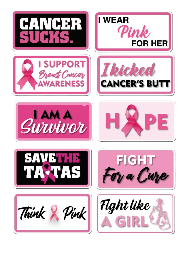 Cancer awareness Prop Set showcasing various supportive messages and pink ribbons for photo booth props.