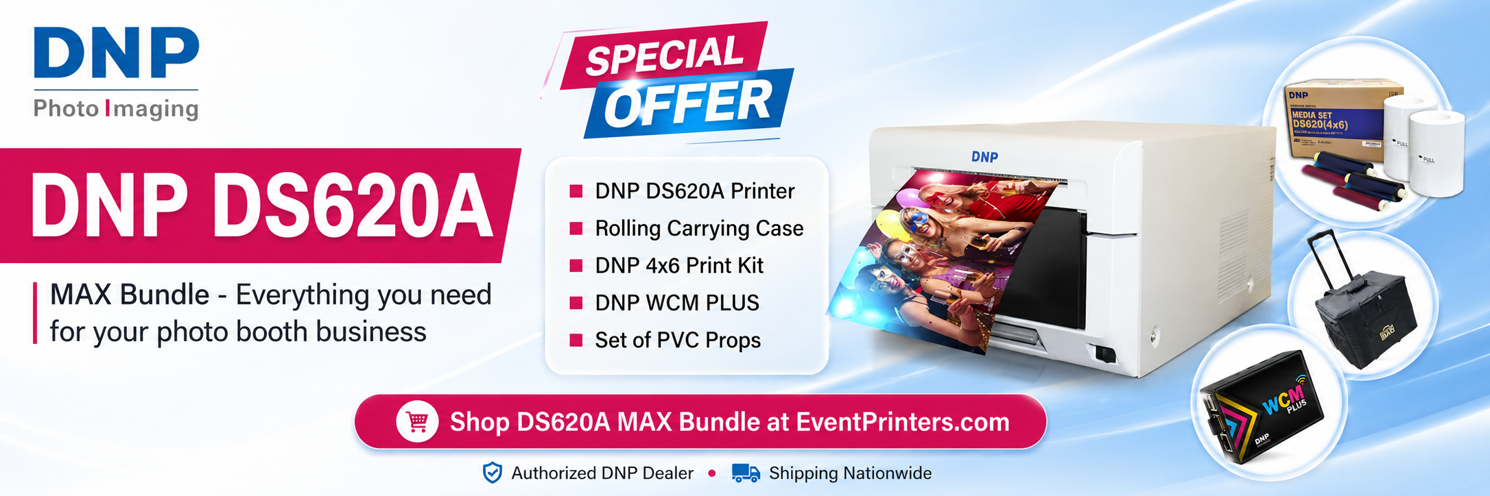 dnp ds620a photo booth printer bundle with wcm plus
