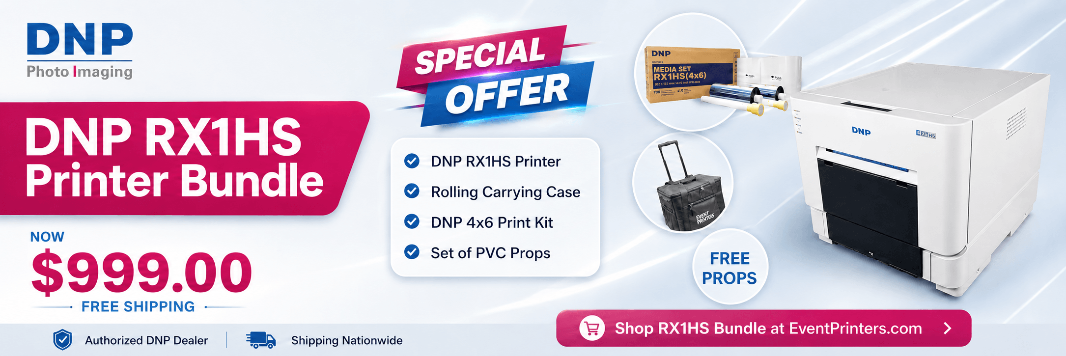 dnp rx1hs photo booth printer with 4x6 media