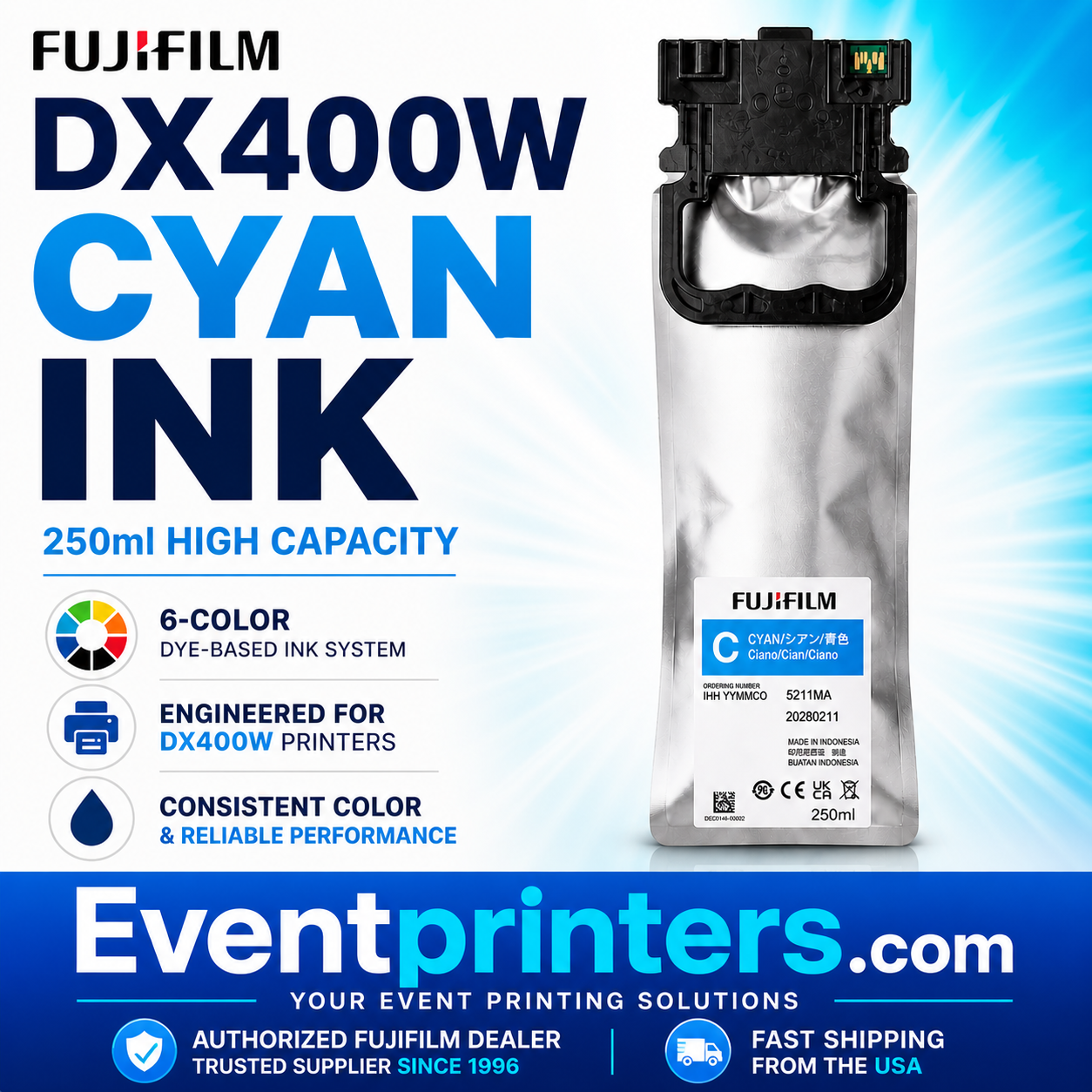 Fujifilm DX400W Ink Pouch (250ml) – Cyan