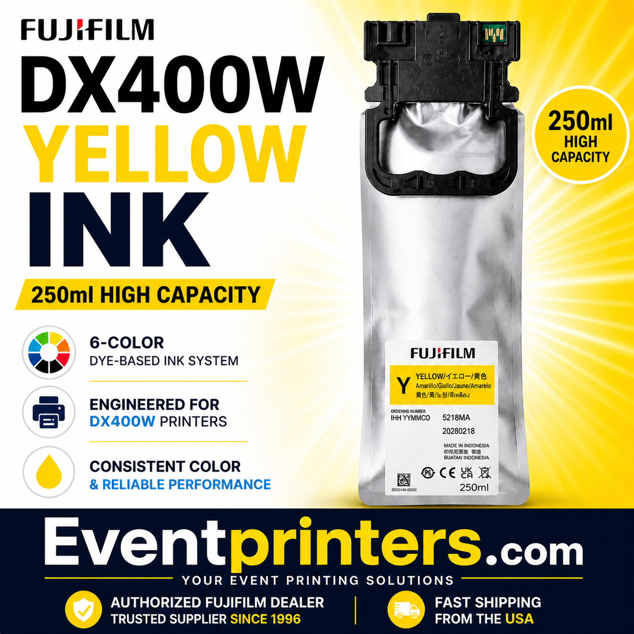 Fujifilm DX400W Ink Pouch (250ml) – Yellow