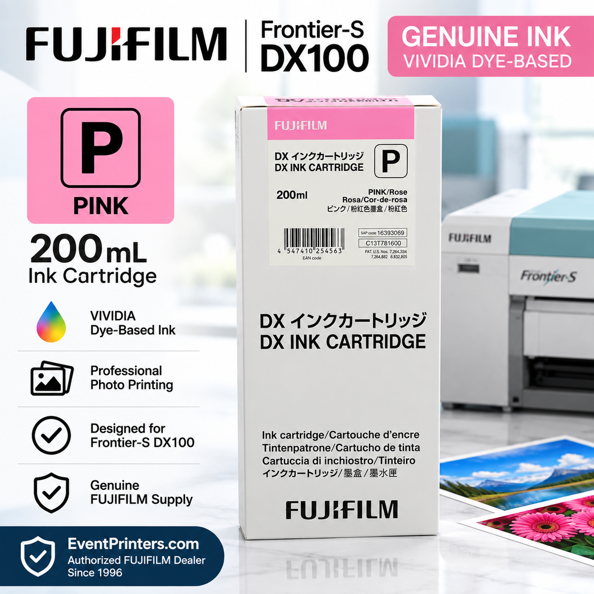 FUJIFILM VIVIDIA Pink Ink Cartridge 200 mL for Frontier-S DX100 professional photo printer