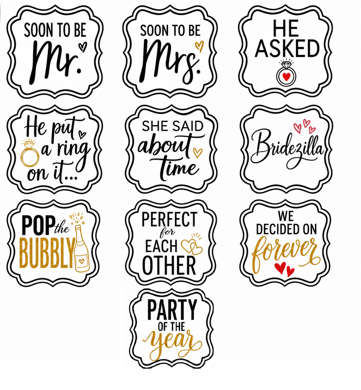Elegant Engagement Photo Booth Props – 5 Double-Sided Wedding Props
