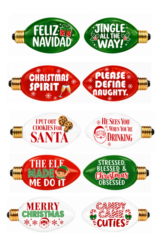 Christmas Fun Bulbs - Photo Booth Sign Props . Set of5  - Double Sided