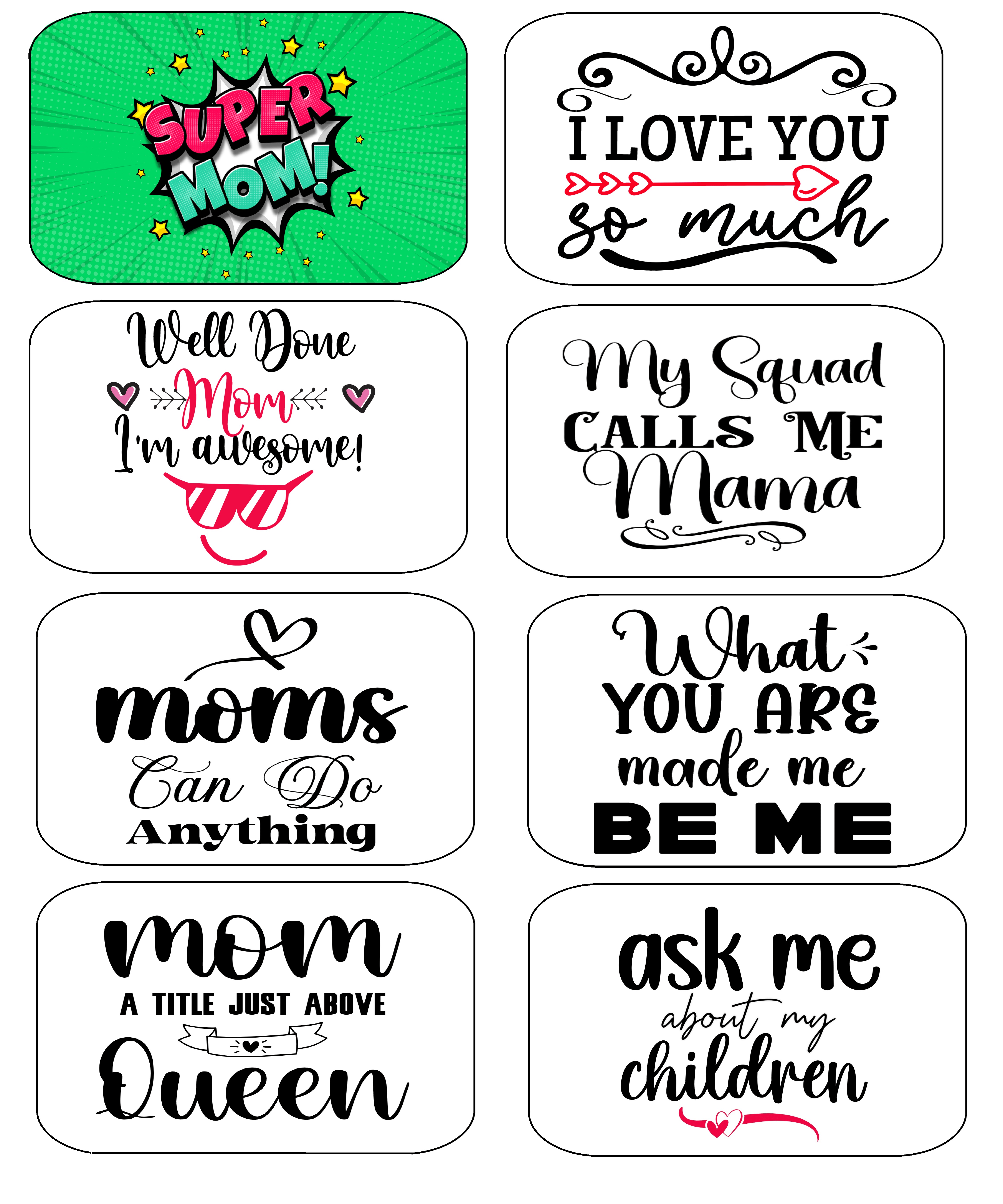 Colorful Mothers Day Prop Set featuring fun quotes for photo booth props celebrating moms.